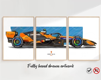 McLaren F1 Poster Set: 2026 Lando Norris/Oscar Piastri Art Print, Hand Drawn, NOT FRAMED