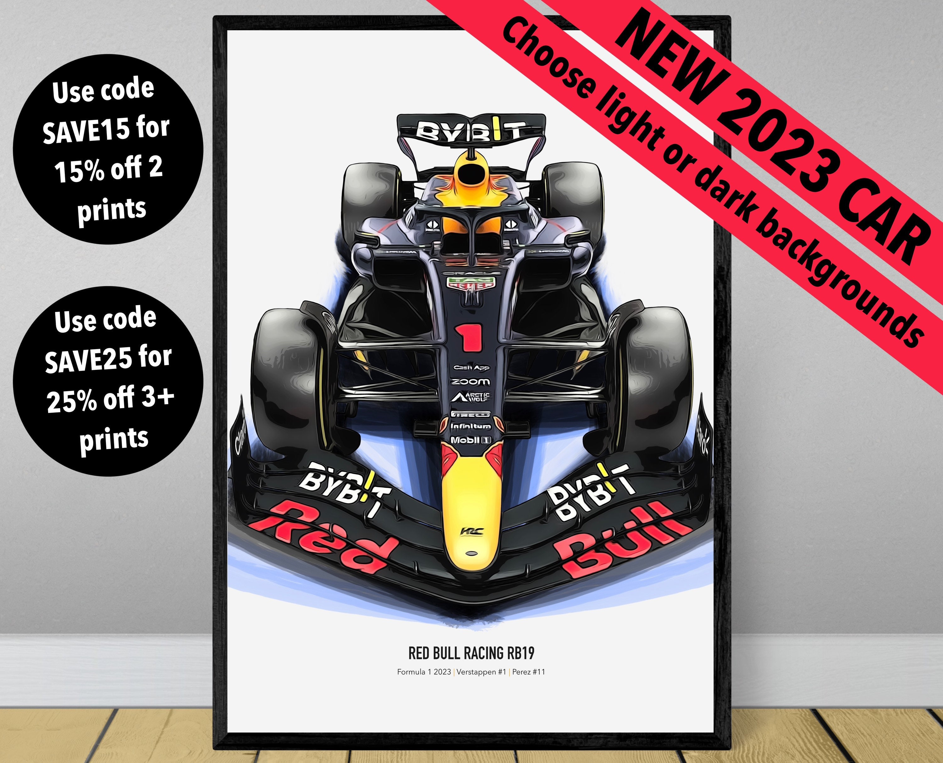 Embroidered Red Bull F1 2023 Car T-shirt F1 Car RB19 Sergio 
