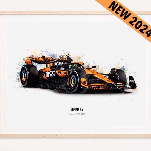 2024 Norris McLaren F1 MCL38 poster print, Formula 1, Lando Norris Poster, McLaren Poster, car poster, Formula 1 gift, McLaren F1 poster