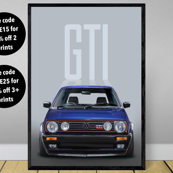 Volkswagen Golf Gti poster print, VW Golf Gti poster, VW Golf Gti print, car poster, supercar poster