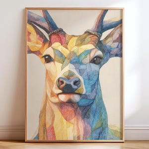 Colourful stag wall art print, stag print, stag wall poster, stag poster, vibrant stag illustration print, modern wildlife home decor
