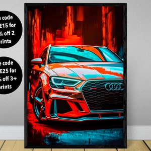 Audi RS3 Posterdruck, Audi RS3 Poster, Audi RS3 Druck, Auto Poster, Supersportwagen Poster, abstrakte Auto Wandkunst