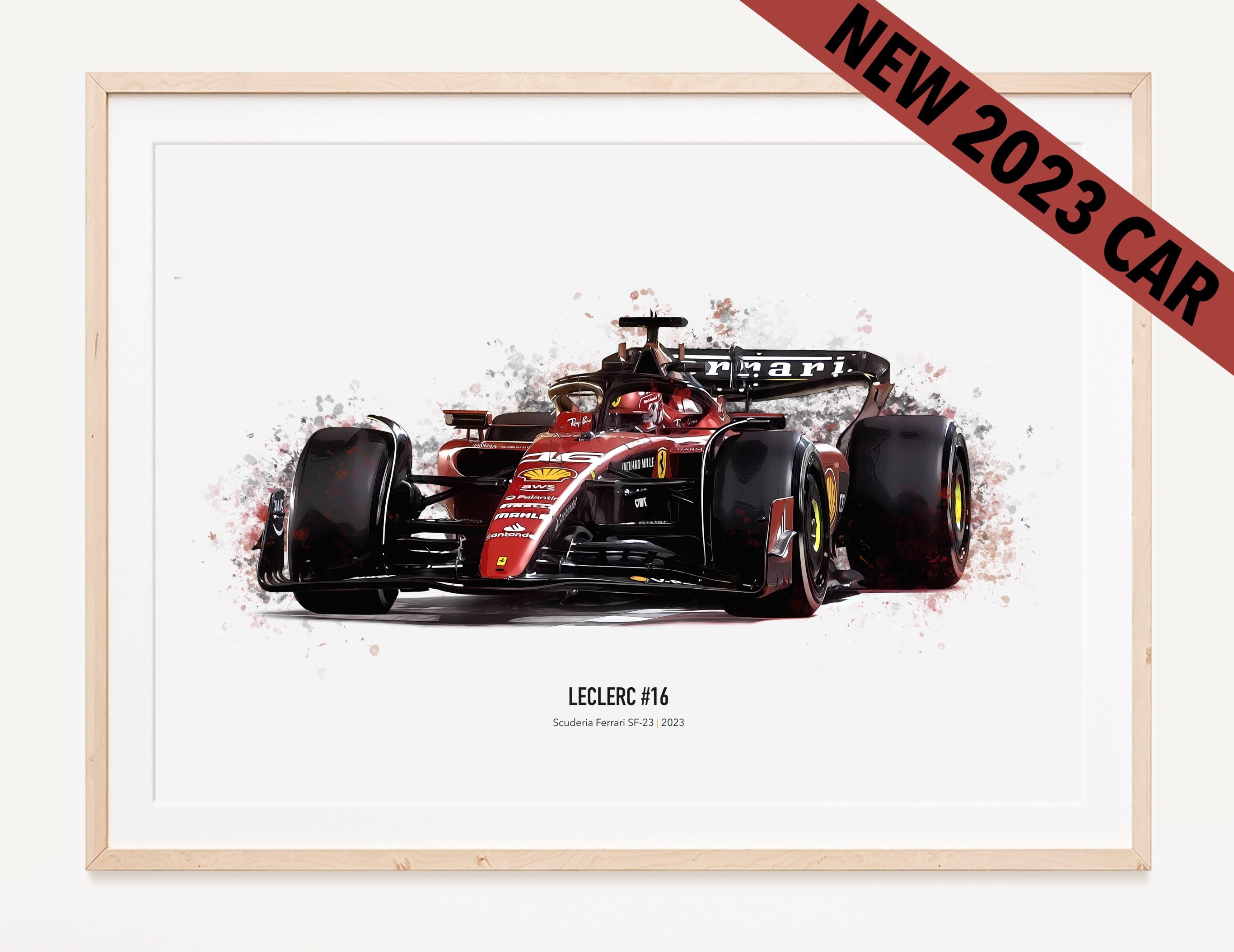 Affiche dart Leclerc Ferrari F1 SF-23 2023, affiche Formule 1