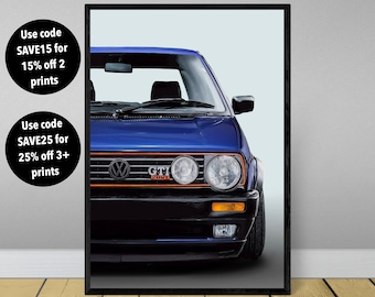 Volkswagen Golf Gti poster print, VW Golf Gti poster, VW Golf Gti print, car poster, supercar poster