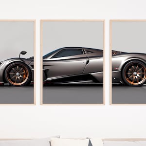 Conjunto de 3 pôsteres Pagani Huayra, pôster Pagani, impressão Pagani Huayra, pôster de carro, pôster de supercarro, arte de parede Pagani, arte de parede de carro