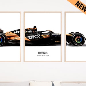 Set of 3 2024 Lando Norris Oscar Piastri Mclaren F1 MCL38 art poster print, Formula 1, Lando Norris poster, McLaren F1 poster, F1 wall art