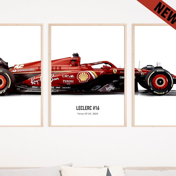 Set of 3 2024 Leclerc Sainz Ferrari F1 SF-24 art poster print, Formula 1, Charles Leclerc poster, Sainz poster Ferrari F1 poster F1 wall art