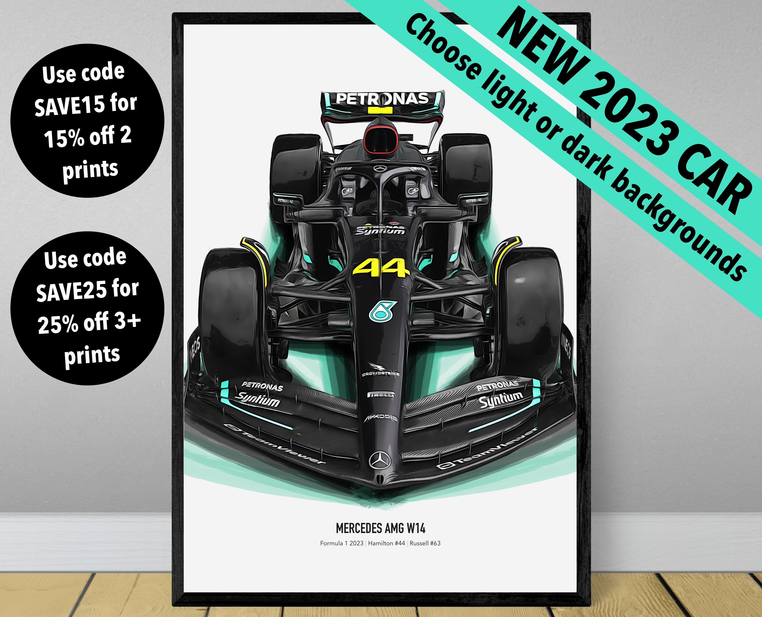 Formula 1 Lewis Hamilton Latest Formula 1 Mercedes 2023 Racing Car F1 Grand  Prix Wall Art Poster Illustration 