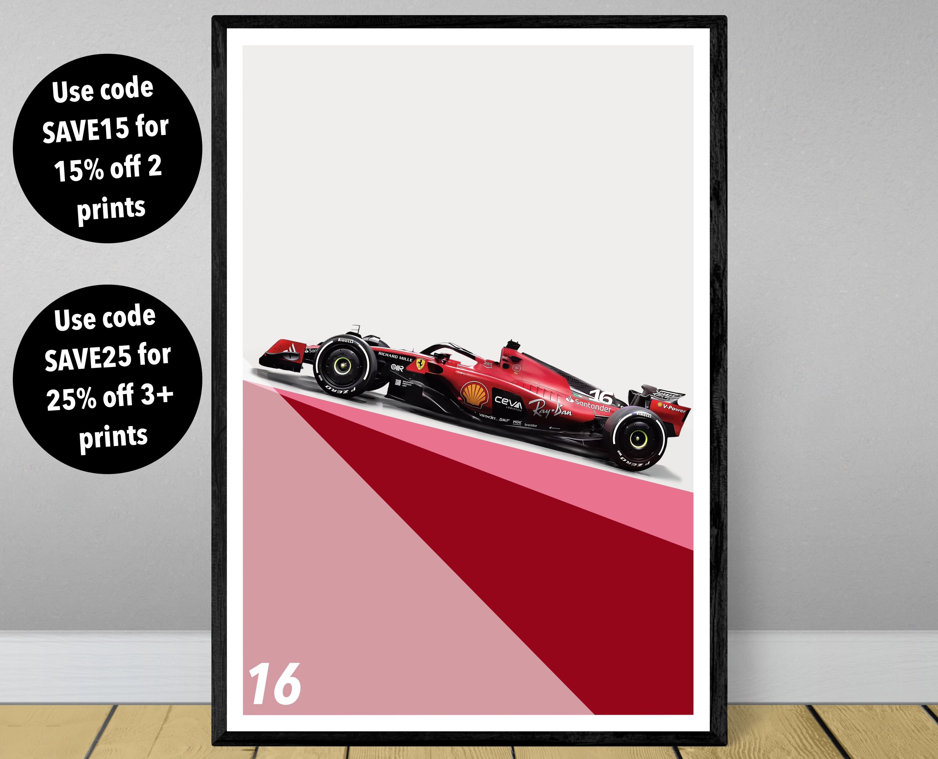 Affiche dart Leclerc Ferrari F1 SF-23 2023, affiche Formule 1