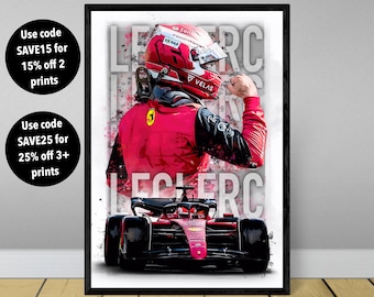 Leclerc Ferrari F1 art poster print, Formula 1 poster, Charles Leclerc poster, Ferrari Poster, Formula 1 gift, Ferrari F1 poster