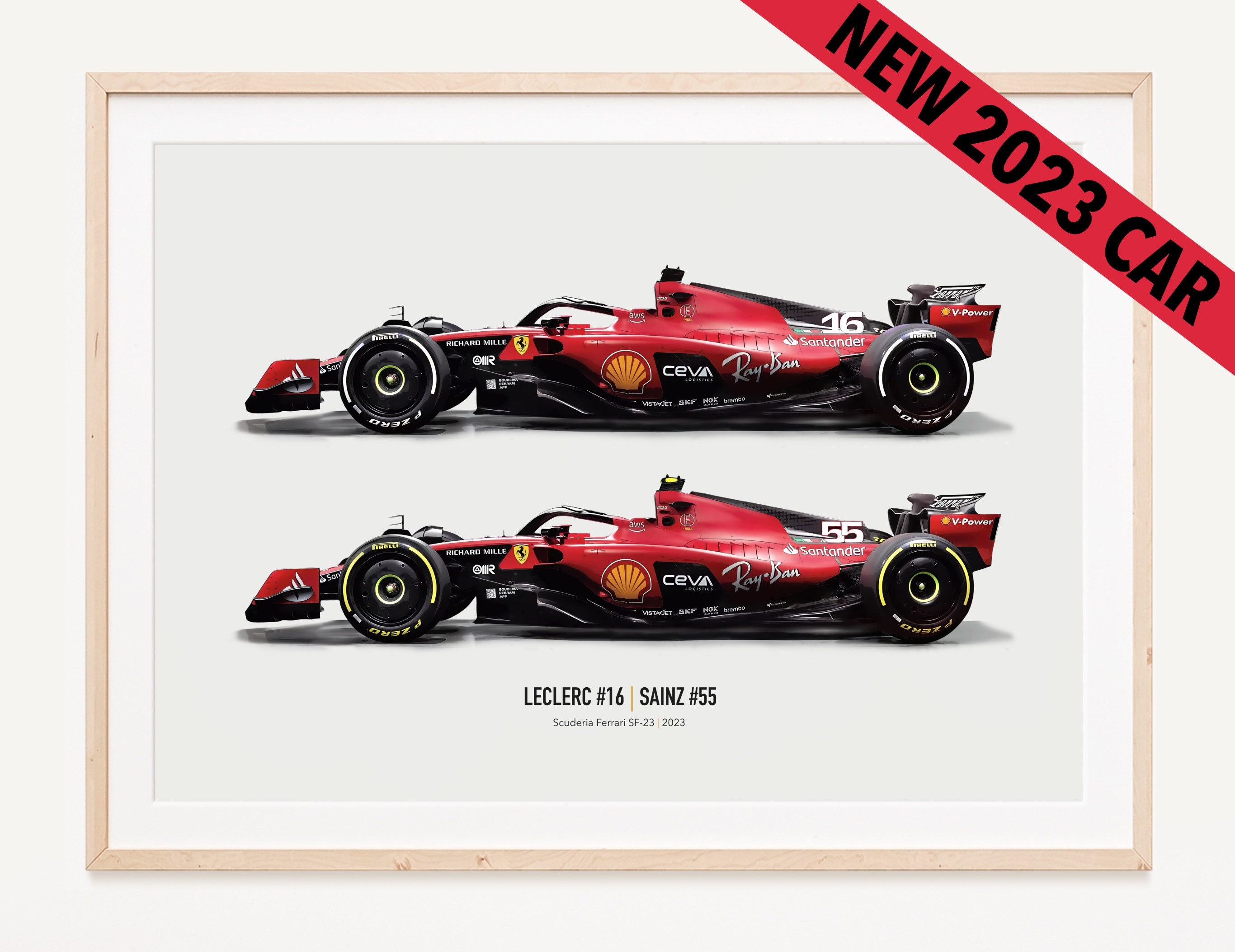 Affiche dart Leclerc et Sainz Ferrari F1 2023, affiche Formule 1