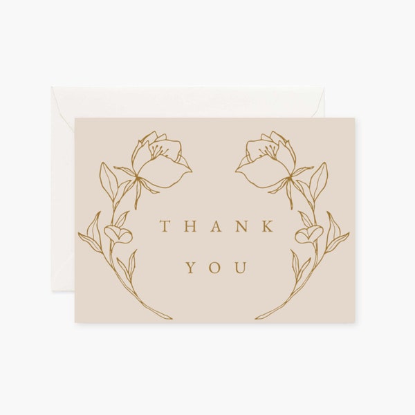 Gold Foil Botanical Thank you Cards, Wedding Note Cards, Single Card, Multi Pack, Anniversary, Bridesmaid Cards, Bridal Shower, Floral Cards