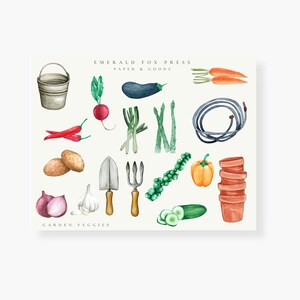 Garden Veggies Sticker Sheet, Watercolor Illustrations, Garden Planner Stickers, Bullet Journal Stickers, Scrap Booking, Decoctive Stickers