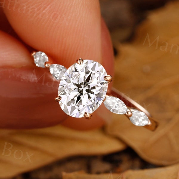 ManhattanBox Ring - Ewiger Moissanit Verlobungsring - Klassischer Ehering in Roségold - Vintage Diamant für Frauen