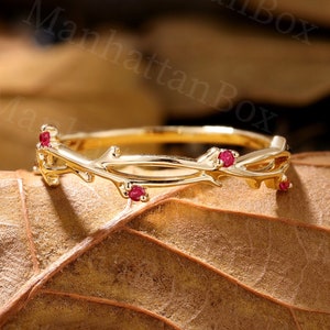 Natural Ruby Twig Band - Amethyst Branch Ring - Half Eternity Twist Ring by ManhattanBox