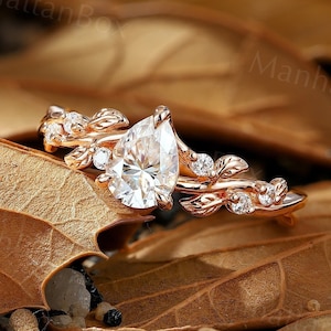 Nature Inspired Diamond Engagement Ring - Rose Gold Moissanite Leafy Wedding Ring - Branch & Floral Dotted Promise Ring by ManhattanBox