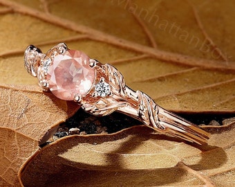 Oregon Sunstone Ring - Diamond Wedding Ring - Rose Gold Promise Ring by ManhattanBox