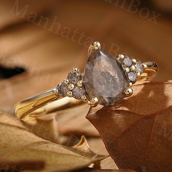 Vintage Salz und Pfeffer Diamant Verlobungsring - Birnenform Roségold Ehering - Klassischer Cluster Versprechen Ring von ManhattanBox