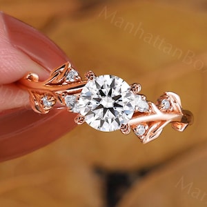 Branch and Leaf Diamond Engagement Ring - Nature Inspired Rose Gold Wedding Ring - Twig Moissanite Promise Ring for Women by ManhattanBox