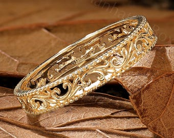 Milgrain Full Eternity Band - Hollow Vine Stacking Ring - Gold Wedding Ring by ManhattanBox