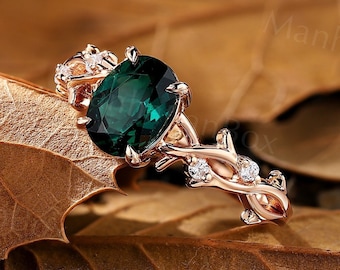 Emerald Engagement Ring - Nature Inspired Twig Ring - Twist Branch Ring by ManhattanBox