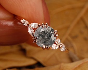 Salt and Pepper Diamond Engagement Ring - Vintage Cluster Diamond Wedding Ring - Antique Rose Gold Promise Ring by ManhattanBox