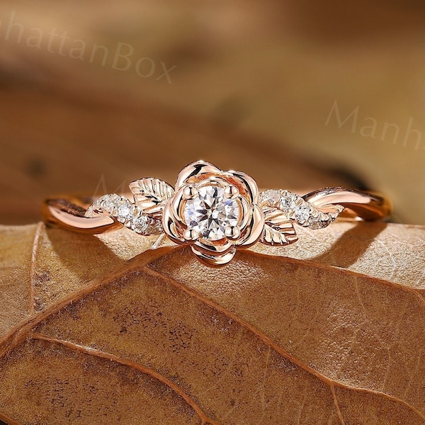Flower Engagement Ring - Leaf Twist Wedding Ring - Floral Promise Ring by ManhattanBox