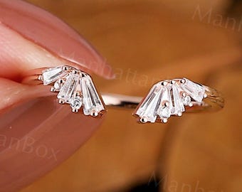 Art Deco Open Gold Band - Modern Diamond Band - Wedding Matching Ring by ManhattanBox