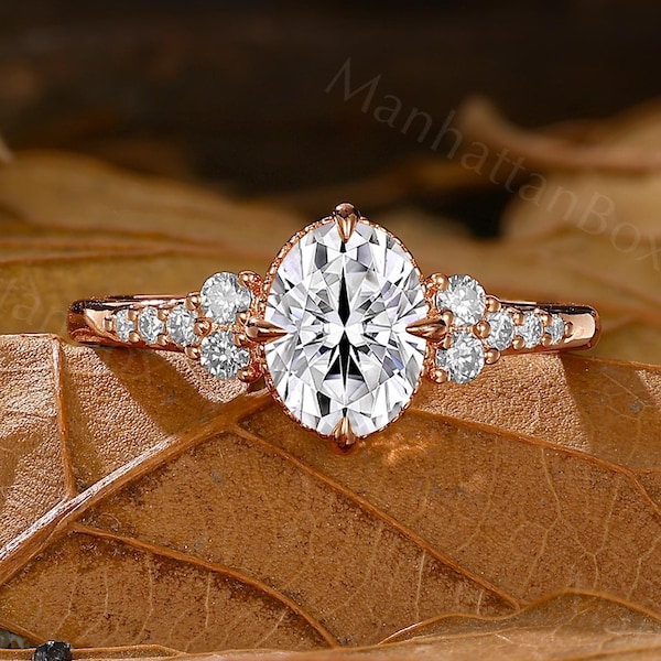 Labradorit Diamant Verlobungsring - Cluster Milgrain Rosegold Ehering - Eleganter funkelnder Moissanit Vorschlag Ring für Sie von Manhattan Box