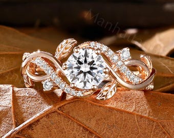 Moissanite Engagement Ring - Infinity Leaf Promise Ring - Nature Inspired Ring by Manhattan Box