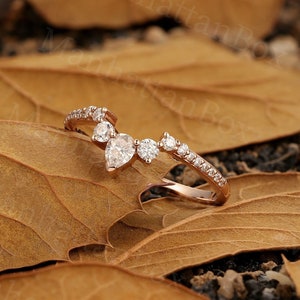 Antique Diamond Curved Wedding Band - Moissanite Matching Half Eternity Band - Delicate Rose Gold Stacking Ring by ManhattanBox