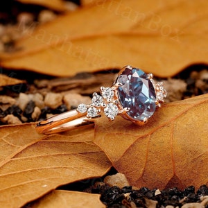 Alexandrite Engagement Ring - Nature Inspired Cluster Diamond Wedding Ring - Unique Rose Gold Moissnaite Promise Ring by ManhattanBox