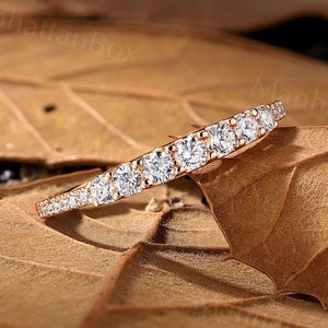 Natural Diamond / Moissanite Wedding Band - Minimalist Women Rose Gold Wedding Band - Unique Paving Matching Promise Ring by ManhattanBox