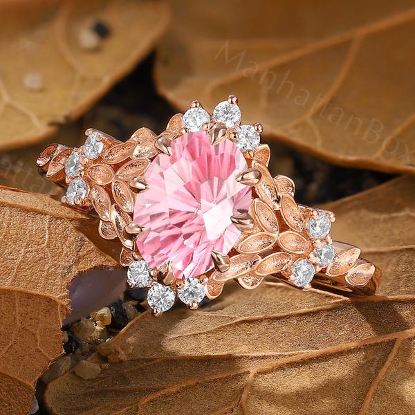 Feuerwerk Schnitt Padparadscha Verlobungsring - Rosegold Blatt Natur Versprechen Ring - Fee Romantische Braut Ehering von ManhattanBox