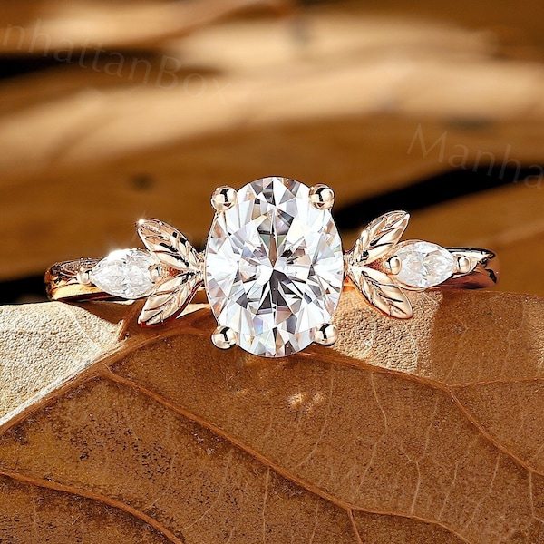 Vintage Moissanite Verlobungsring - Zarte Rosegold Blatt Ehering - Natur Inspirierter Versprechensring für Frauen von ManhattanBox
