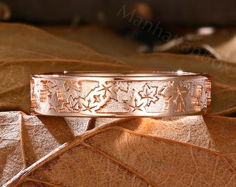 Full Eternity Maple Leaf Men's Wedding Band, Rose Gold Engagement