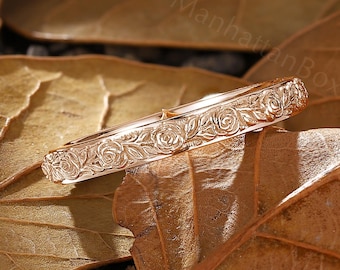 Nature Inspired Ring - Hand Engraved Promise Ring - Rose Stacking Band by ManhattanBox