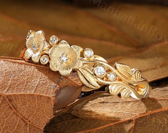 Moissanite Wedding Band - Art Nouveau Floral Ring - Nature Inspired Jewelry by ManhattanBox