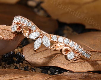 Leaf Moissanite Band - Nature Inspired Wedding Ring - Gold Stacking Band by ManhattanBox