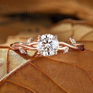 Nature Inspired Diamond Engagement Ring - Twig Branch & Leaf Wedding Ring - Unique Rose Gold Vine Moissanite Promise Ring by ManhattanBox