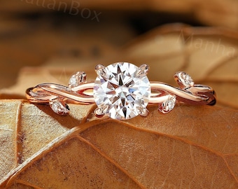 Nature Inspired Diamond Engagement Ring - Twig Branch & Leaf Wedding Ring - Unique Rose Gold Vine Moissanite Promise Ring by ManhattanBox