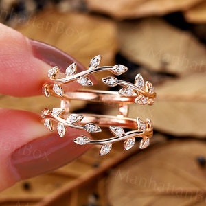 Rose Gold Moissanite Wedding Ring - Nature Inspired Leaf Vines Band -  Unique Twig Matching Ring Enhancer by ManhattanBox