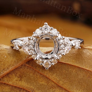 Antique Engagement Ring Setting - Vintage Cluster Diamond Semi Mounting - White Gold Prong Set Personalized Jewelry by ManhattanBox