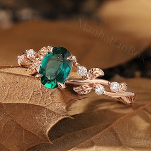 Emerald Engagement Ring - Nature Fairytale Ring - Green Leaf Branch Twist Ring by ManhattanBox
