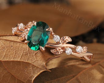 Emerald Engagement Ring - Nature Fairytale Ring - Green Leaf Branch Twist Ring by ManhattanBox