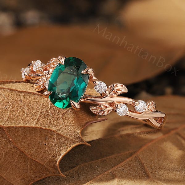 Emerald Engagement Ring - Nature Fairytale Ring - Leaf Branch Twist Ring by ManhattanBox