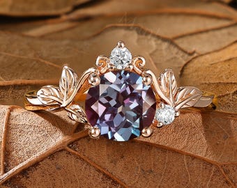 Alexandrite Engagement Ring, Leaf & Vine Wedding Ring, Nature Inspired Ring by by ManhattanBox