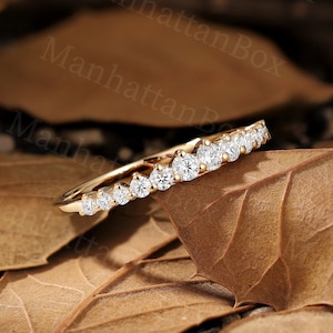 Vintage Diamond wedding band yellow gold Round cut moissanite matching band Stacking Delicate half eternity wedding band Anniversary ring