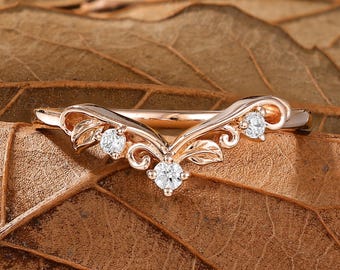 Moissanite Chevron Ring - Rose Gold Wedding Band - Vine Stacking Ring by ManhattanBox