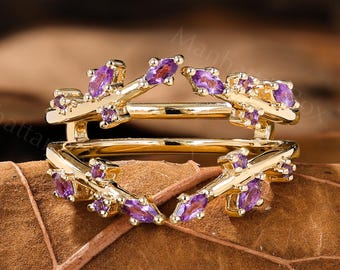 Amethyst Ring Enhancer, Open Leaf Guard Band, Purple Wedding Stack Ring by ManhattanBox
